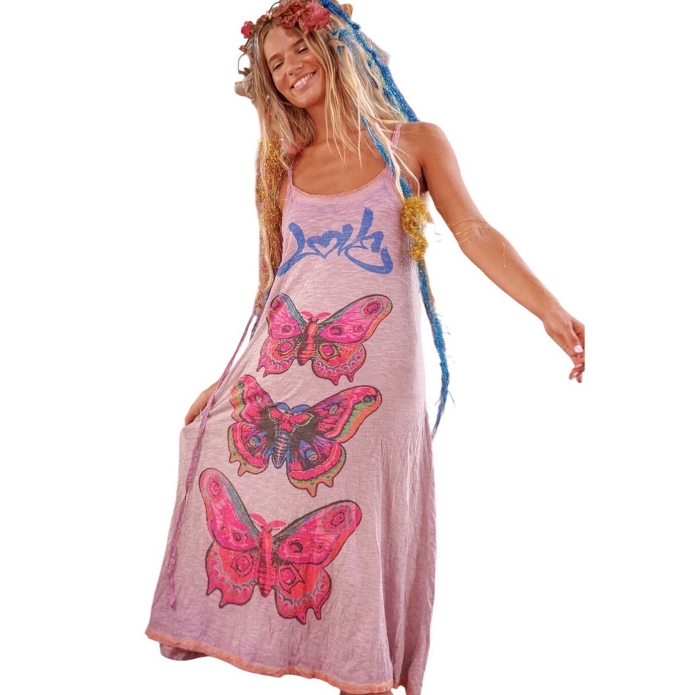 Magnolia Pearl Purple Tie Dye Sleeveless Neon Butterfly Tank Dress A-Line NWT
